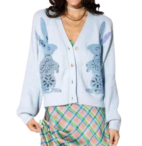 Queen of Sparkle Bunny Cardigan, Blue