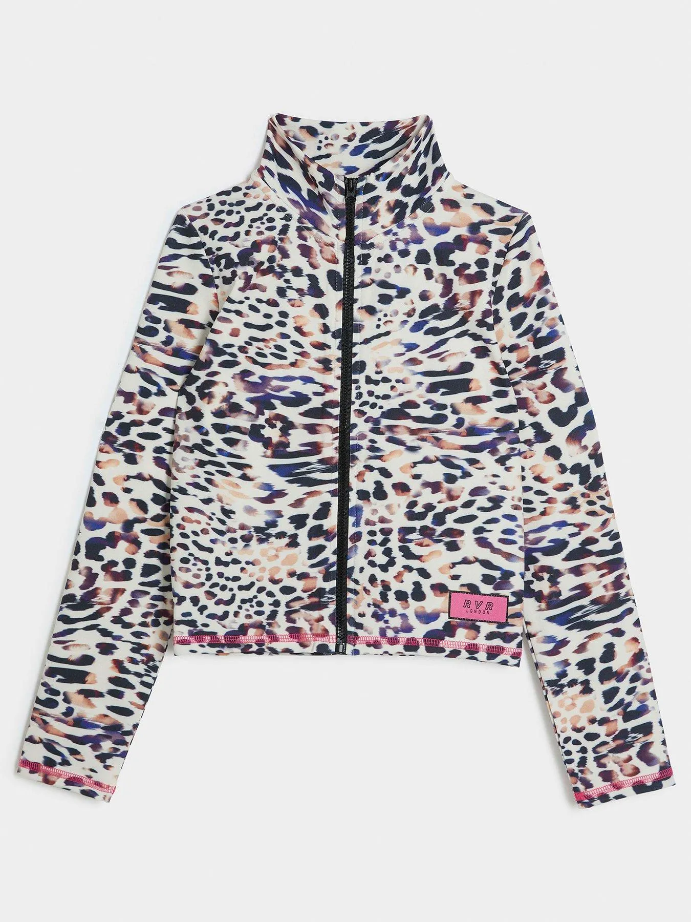 River Island Girls Leopard Zip Through Activewear Jacket - Beige