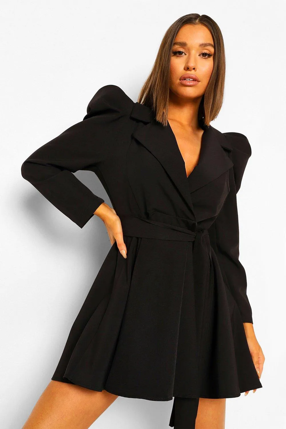 Ruched Sleeve Tailored Blazer Dress