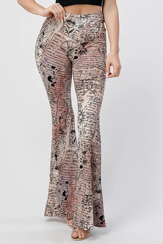 SALE Alchemy Print Pull On Hippie Flare Pants Leggings Layering Comfy