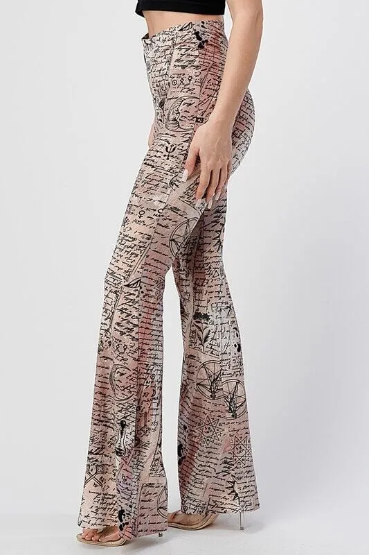 SALE Alchemy Print Pull On Hippie Flare Pants Leggings Layering Comfy