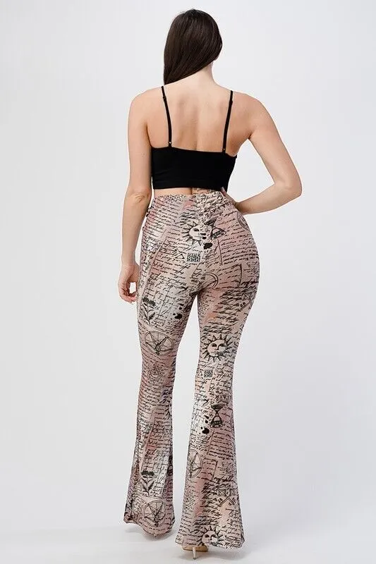 SALE Alchemy Print Pull On Hippie Flare Pants Leggings Layering Comfy