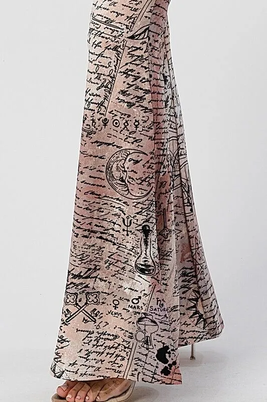 SALE Alchemy Print Pull On Hippie Flare Pants Leggings Layering Comfy