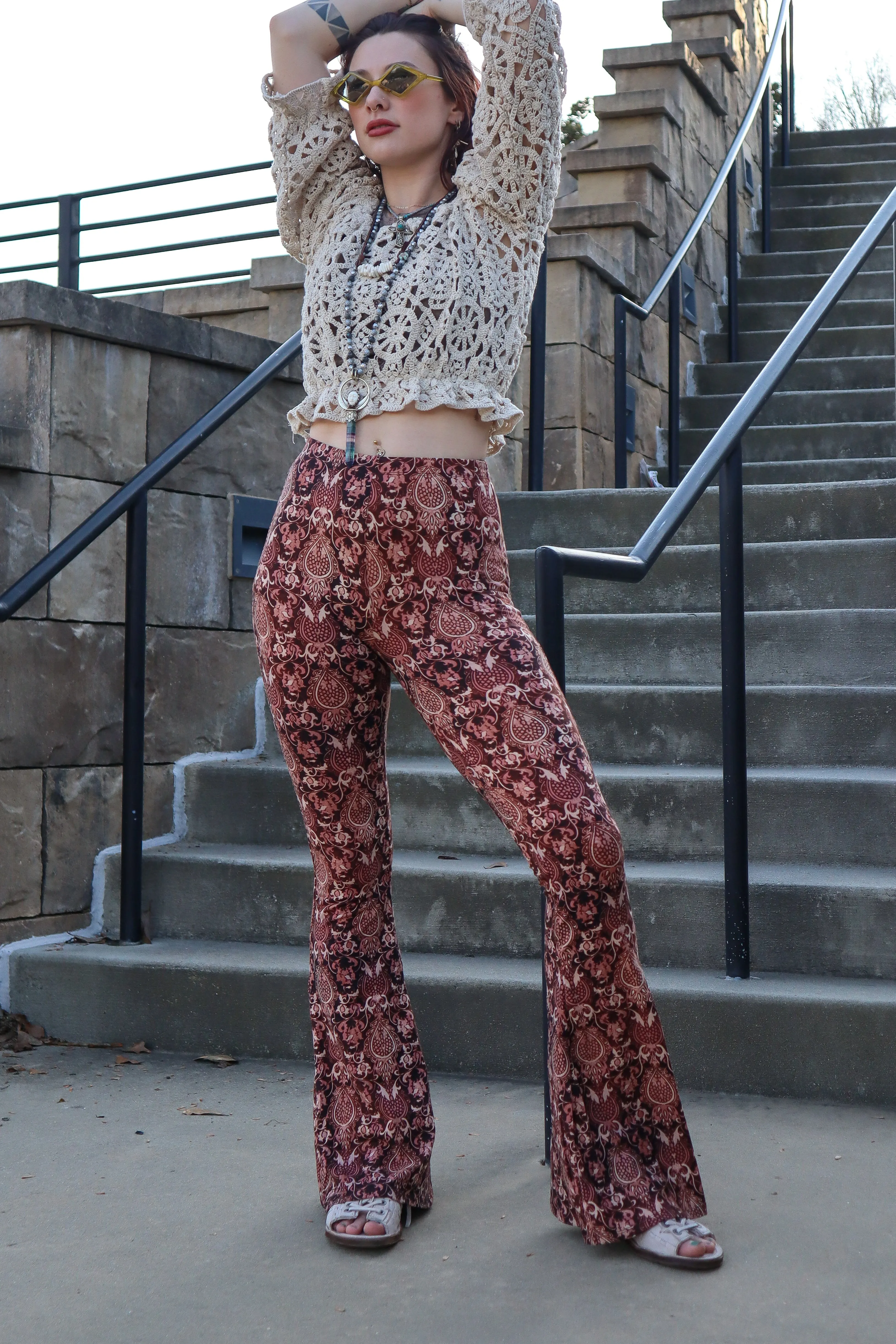 SALE Alchemy Print Pull On Hippie Flare Pants Leggings Layering Comfy