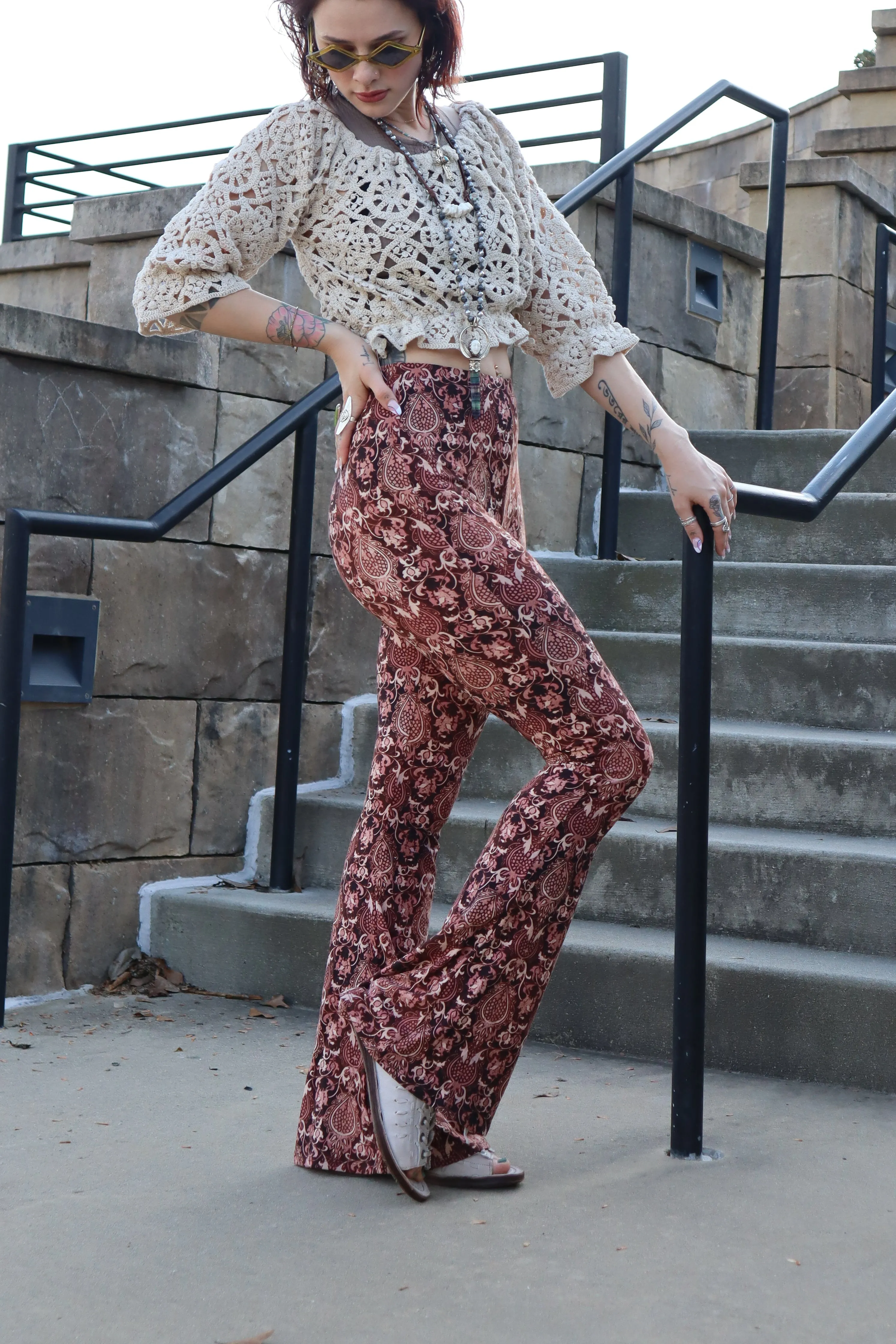 SALE Alchemy Print Pull On Hippie Flare Pants Leggings Layering Comfy