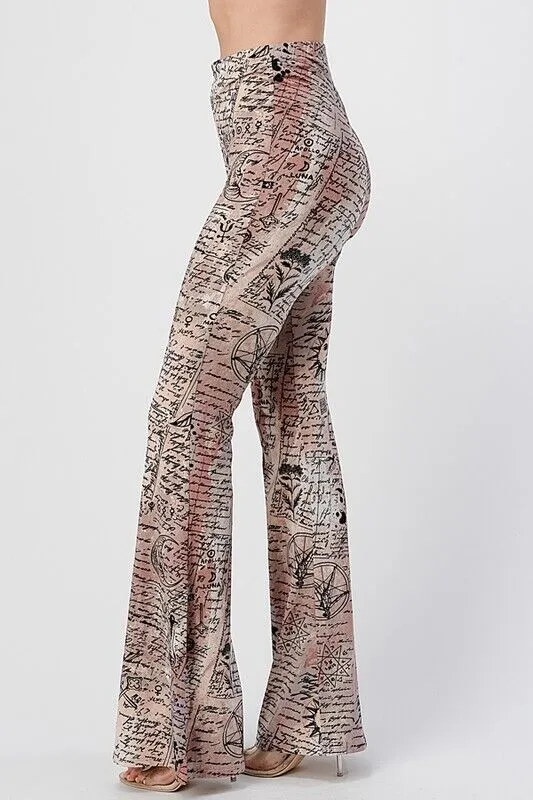 SALE Alchemy Print Pull On Hippie Flare Pants Leggings Layering Comfy