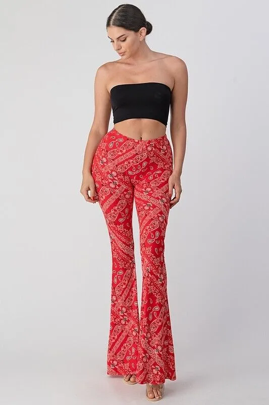 Sale - Boho Bandana Printed PullOn Hippie Flare Pants Leggings Layering Comfy