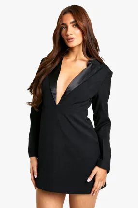 Satin Lapel Long Sleeve Tailored Blazer Dress