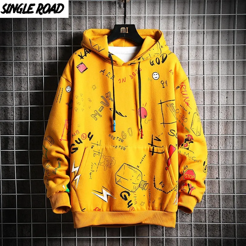 Single Road Japanese Yellow White Black Blue Anime Hoodie