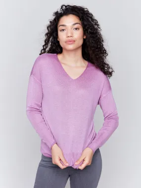 Snow Wash V-Neck Sweater - Mulberry