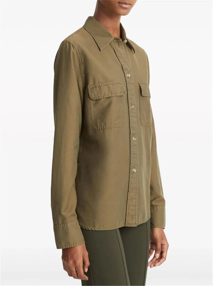 SPREAD-COLLAR SILK SHIRT