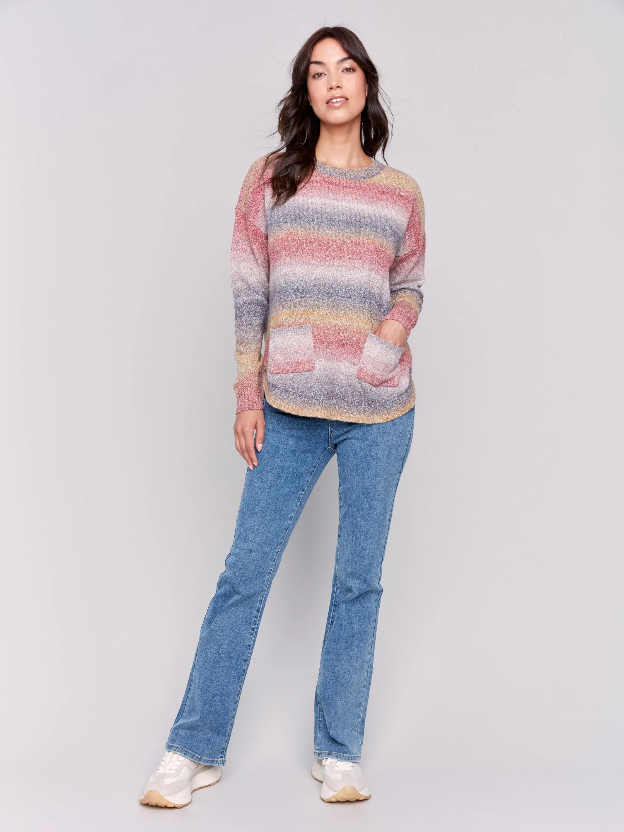 Sweater with Removable Scarf - Pink