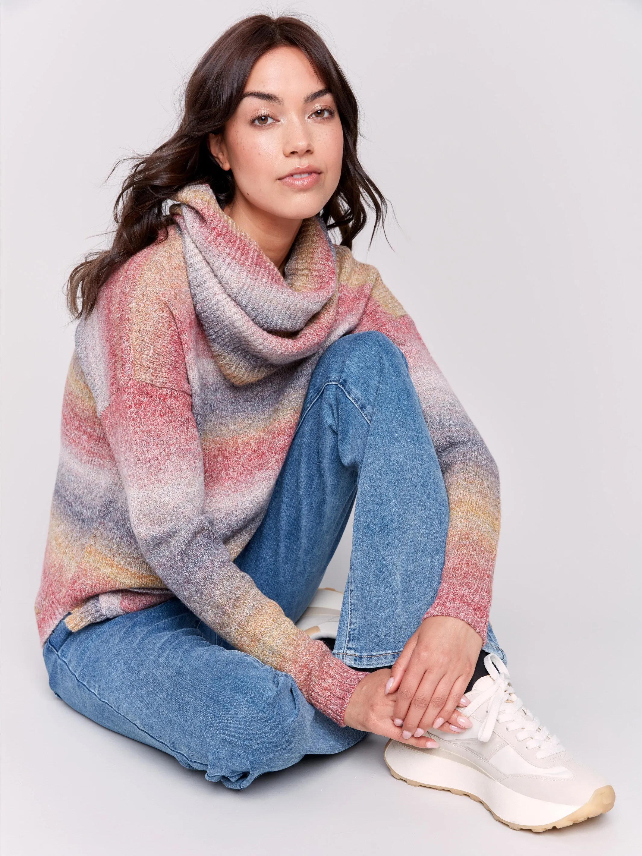 Sweater with Removable Scarf - Pink