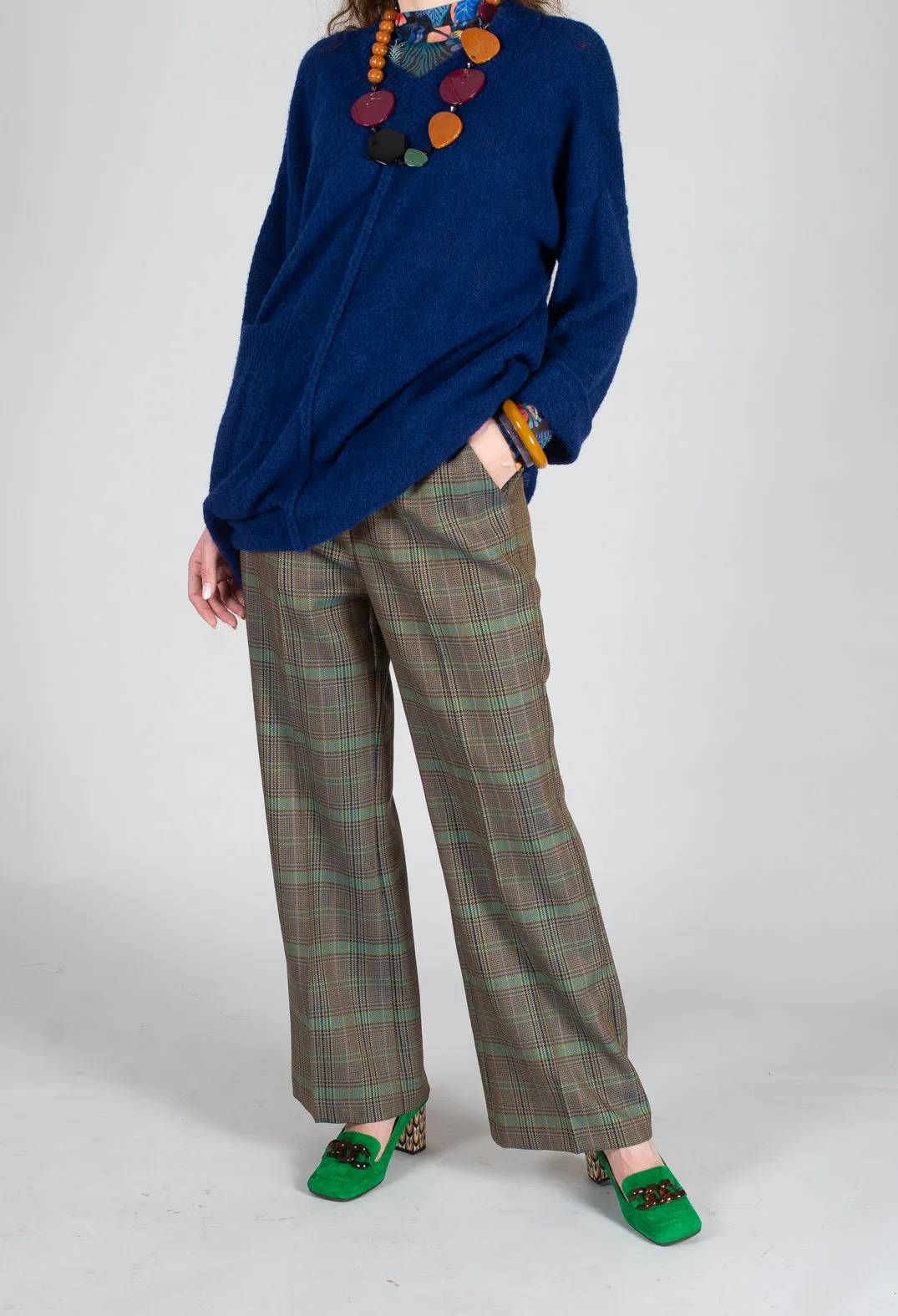 Tailored Check Wool Trousers in Kiwi