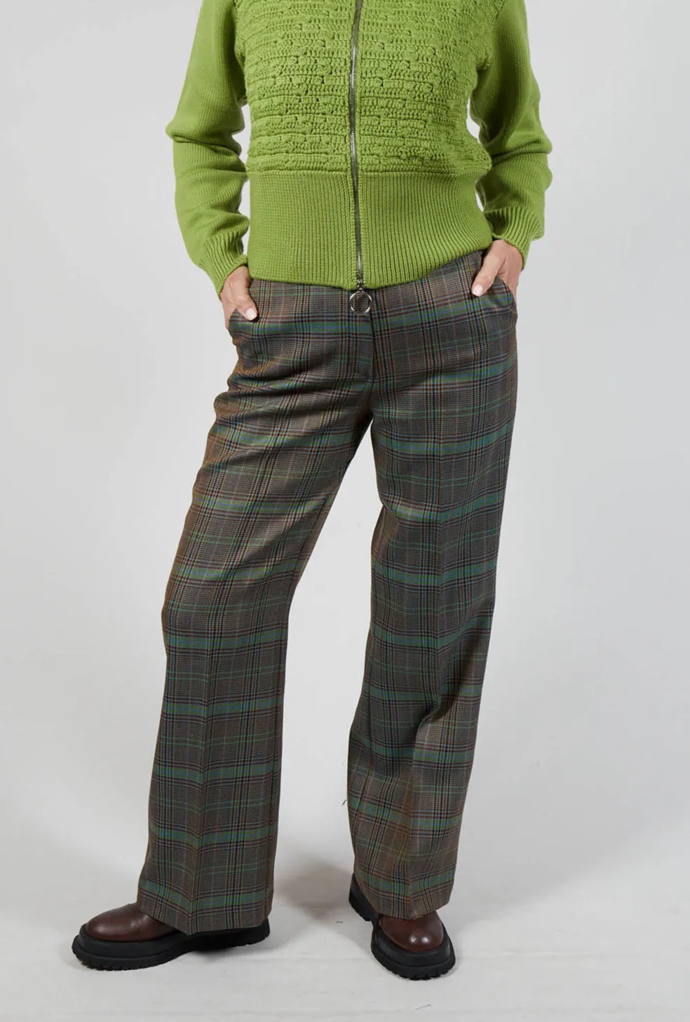 Tailored Check Wool Trousers in Kiwi