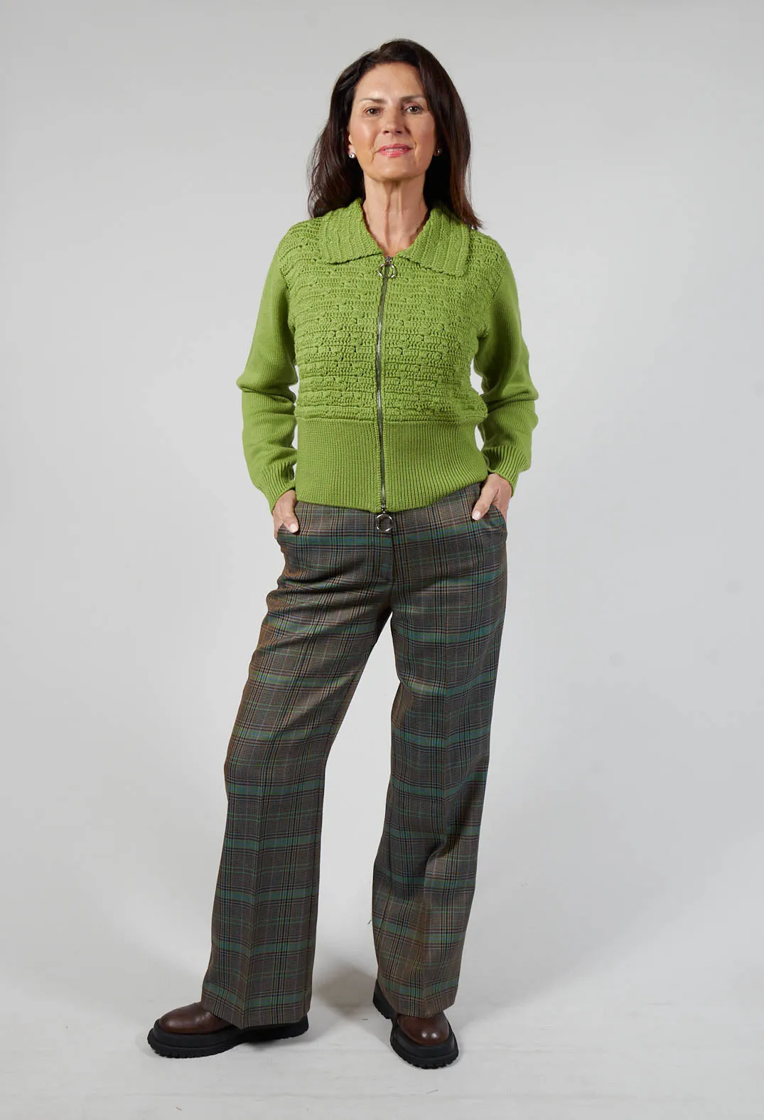 Tailored Check Wool Trousers in Kiwi