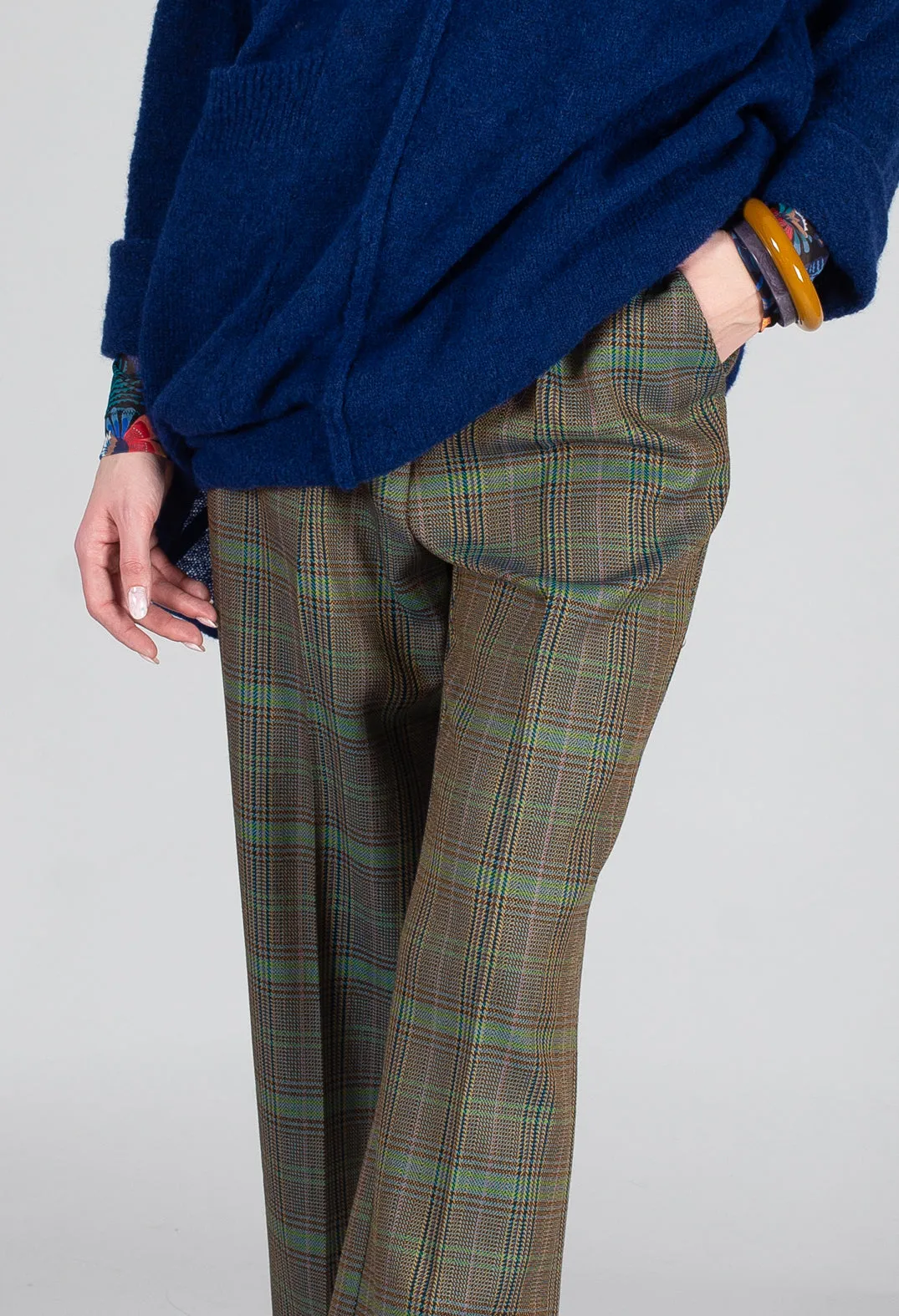 Tailored Check Wool Trousers in Kiwi