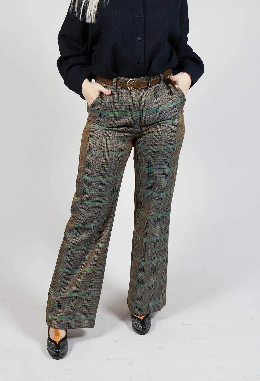 Tailored Check Wool Trousers in Kiwi