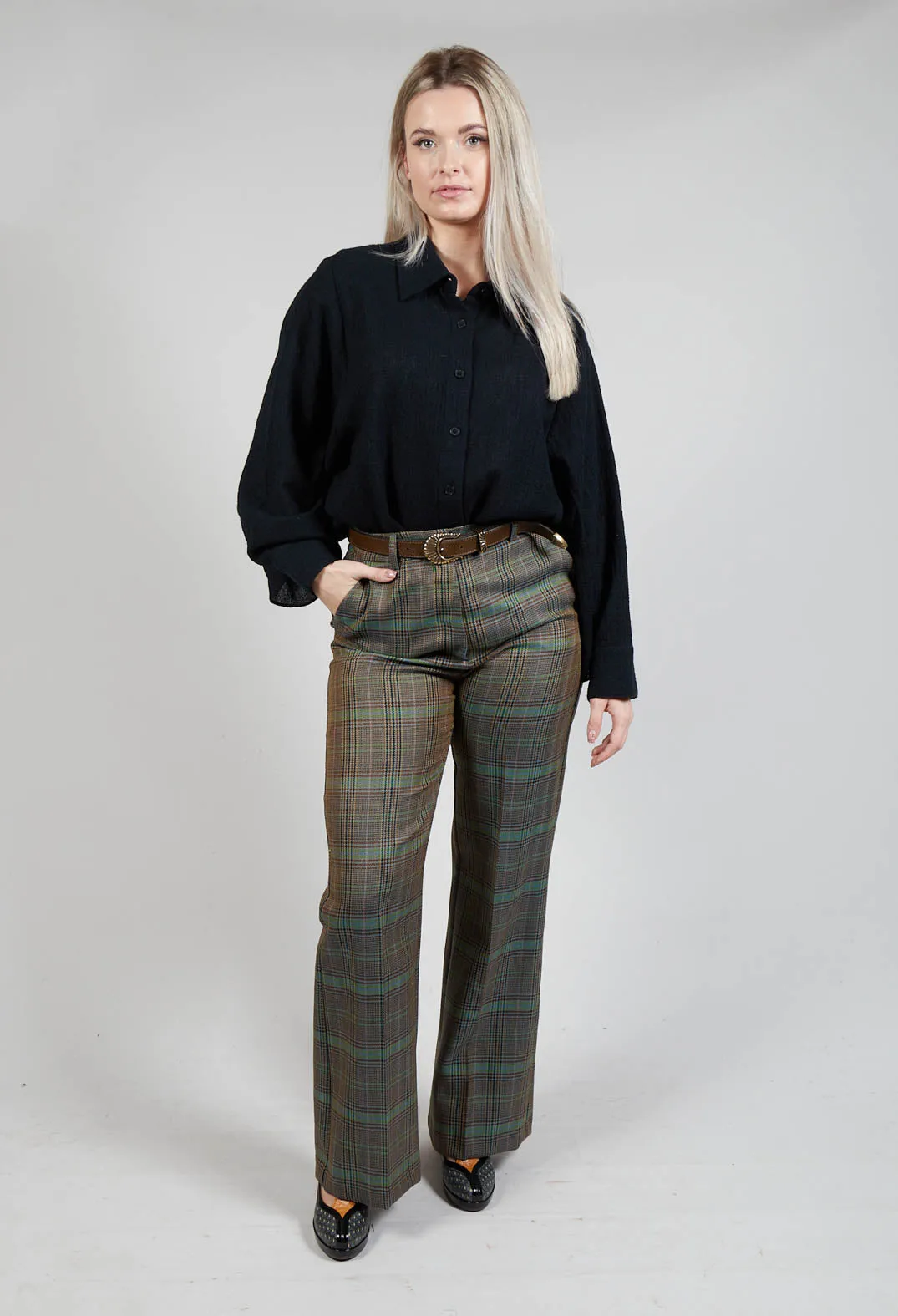 Tailored Check Wool Trousers in Kiwi