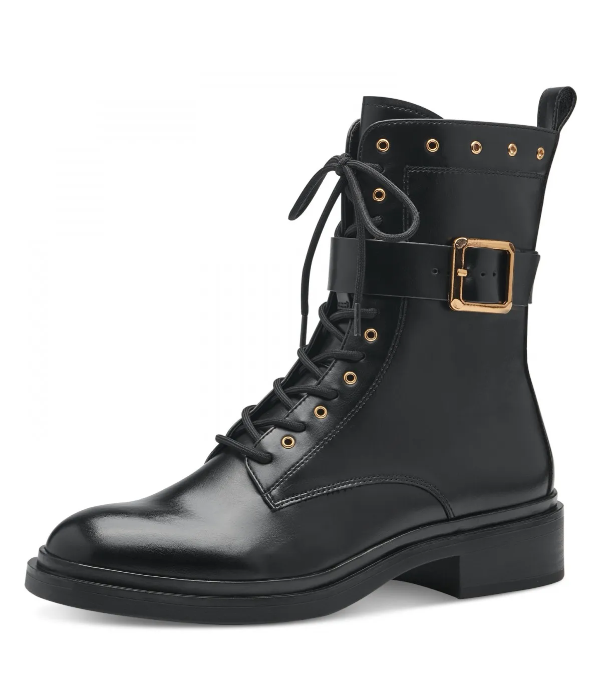 Tamaris Army Boot in Black Leather 25112