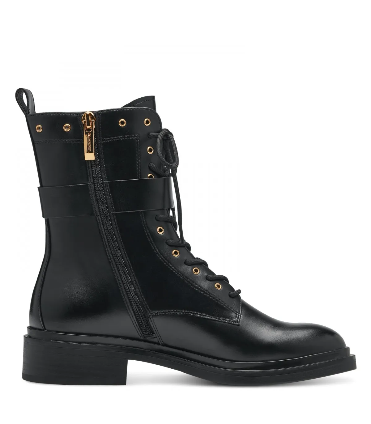 Tamaris Army Boot in Black Leather 25112