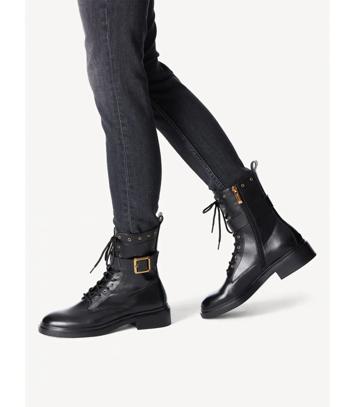 Tamaris Army Boot in Black Leather 25112