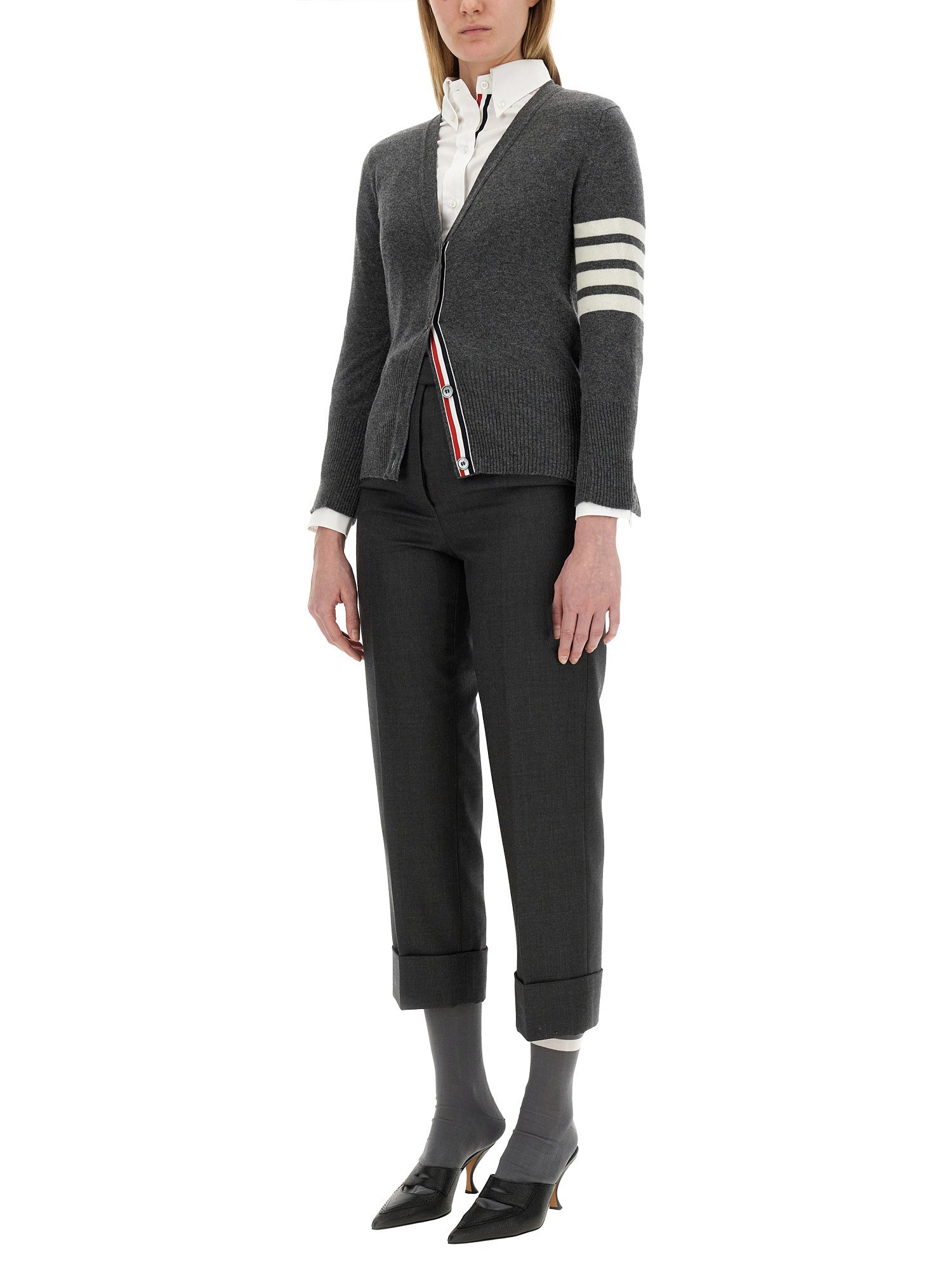 THOM BROWNE    CASHMERE V-NECK CARDIGAN