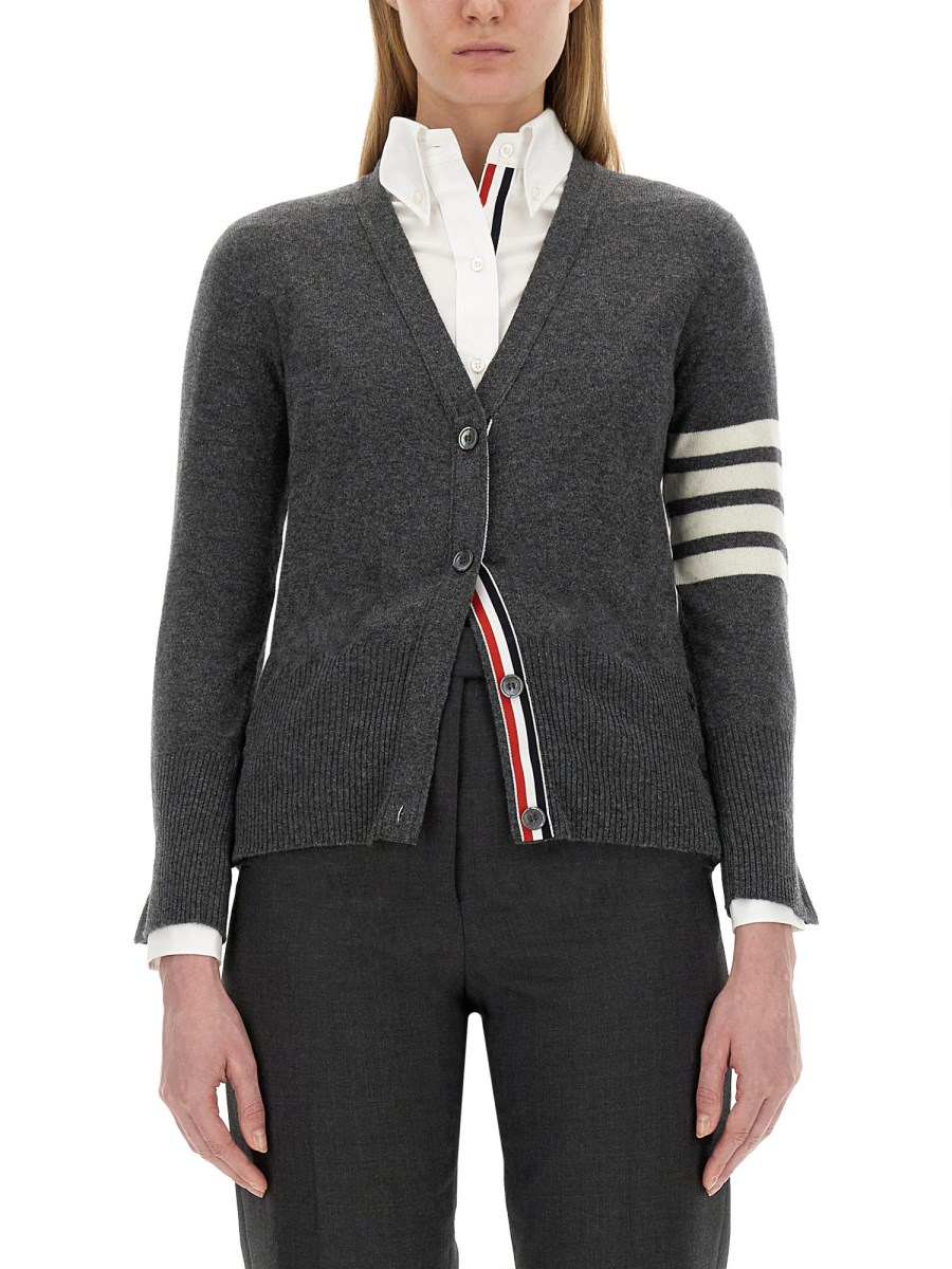 THOM BROWNE    CASHMERE V-NECK CARDIGAN