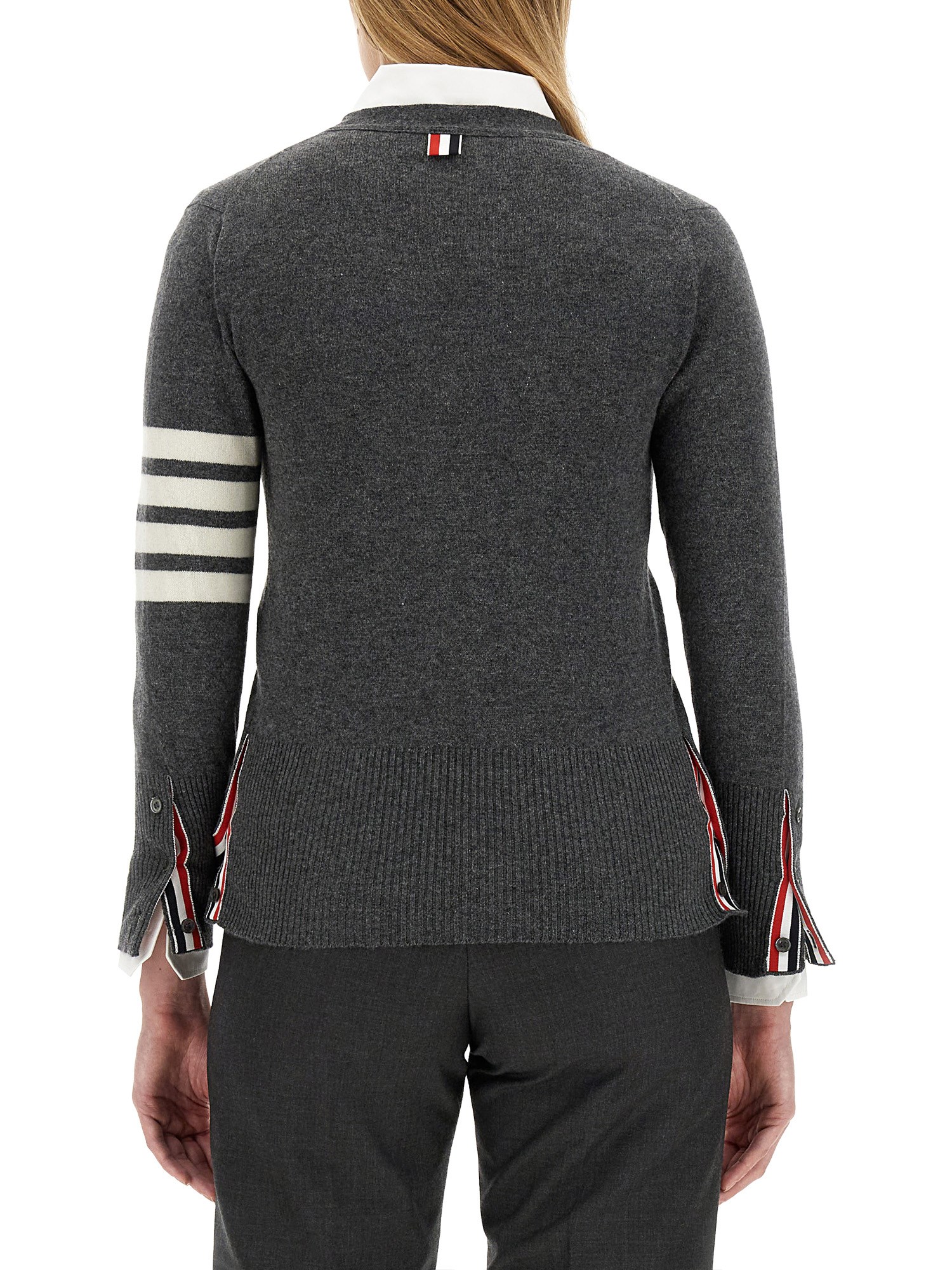 THOM BROWNE    CASHMERE V-NECK CARDIGAN