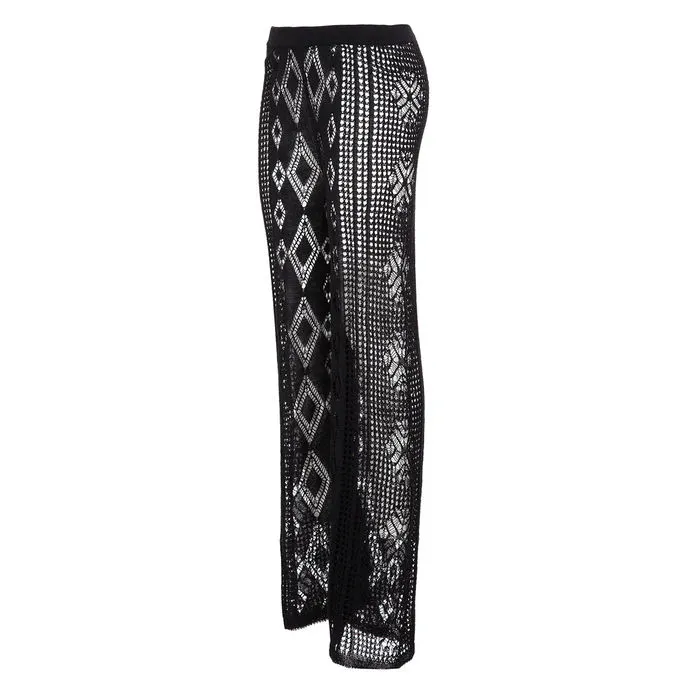 TROUSERS LINEN LACE STITCH Woman Black 