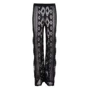 TROUSERS LINEN LACE STITCH Woman Black 