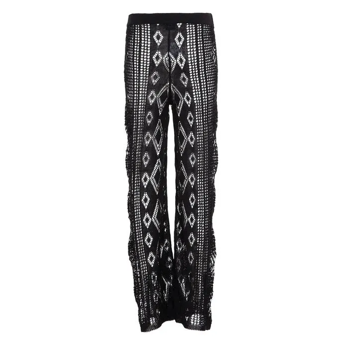 TROUSERS LINEN LACE STITCH Woman Black 