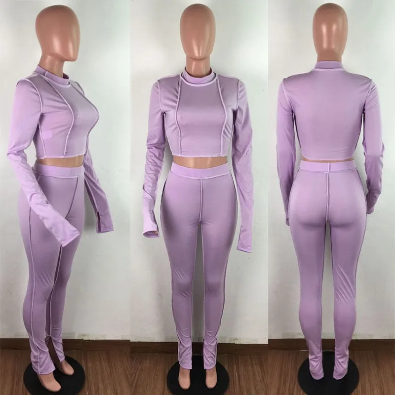 Two Piece Tracksuit Women Sportwear Crop Top and Leggings Pants fitness