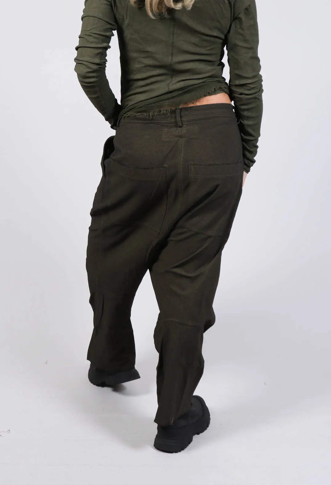 Utility Drop Crotch Trousers in Khaki