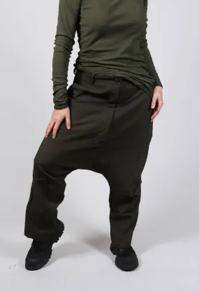 Utility Drop Crotch Trousers in Khaki