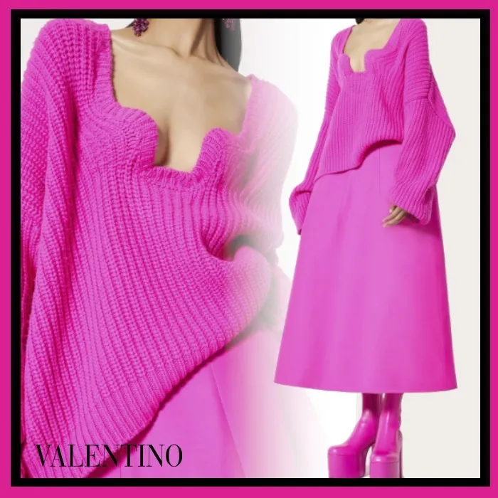 VALENTINO  |Casual Style Wool Long Sleeves Plain Medium Oversized