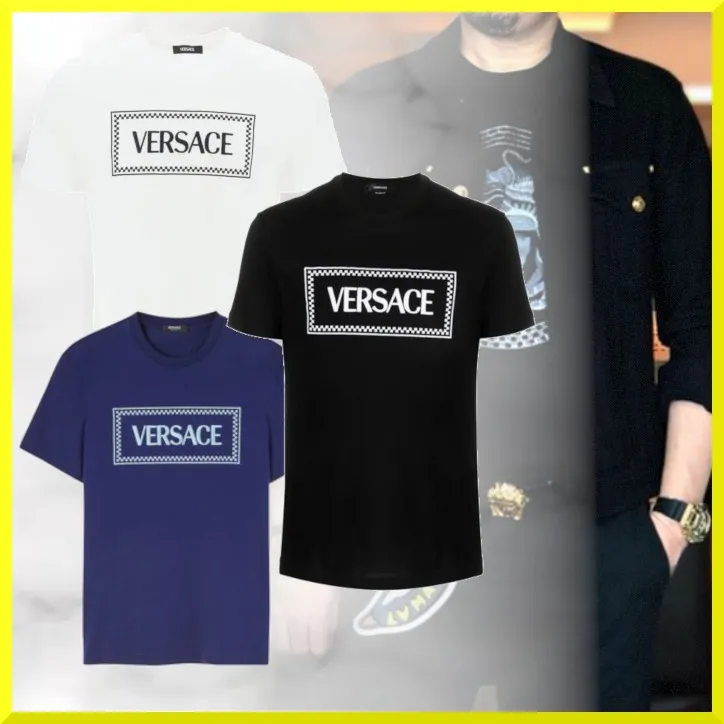 VERSACE  |Crew Neck Pullovers Unisex Street Style Plain Cotton