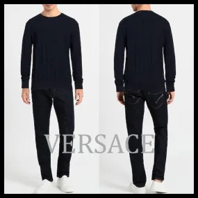 VERSACE  |Pullovers Unisex Street Style U-Neck Long Sleeves Plain