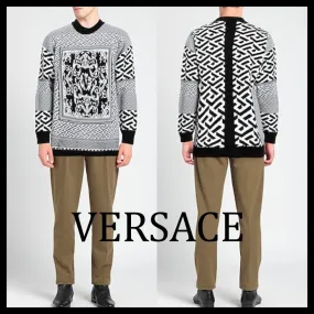 VERSACE  |Pullovers Unisex Wool Street Style U-Neck Long Sleeves Plain