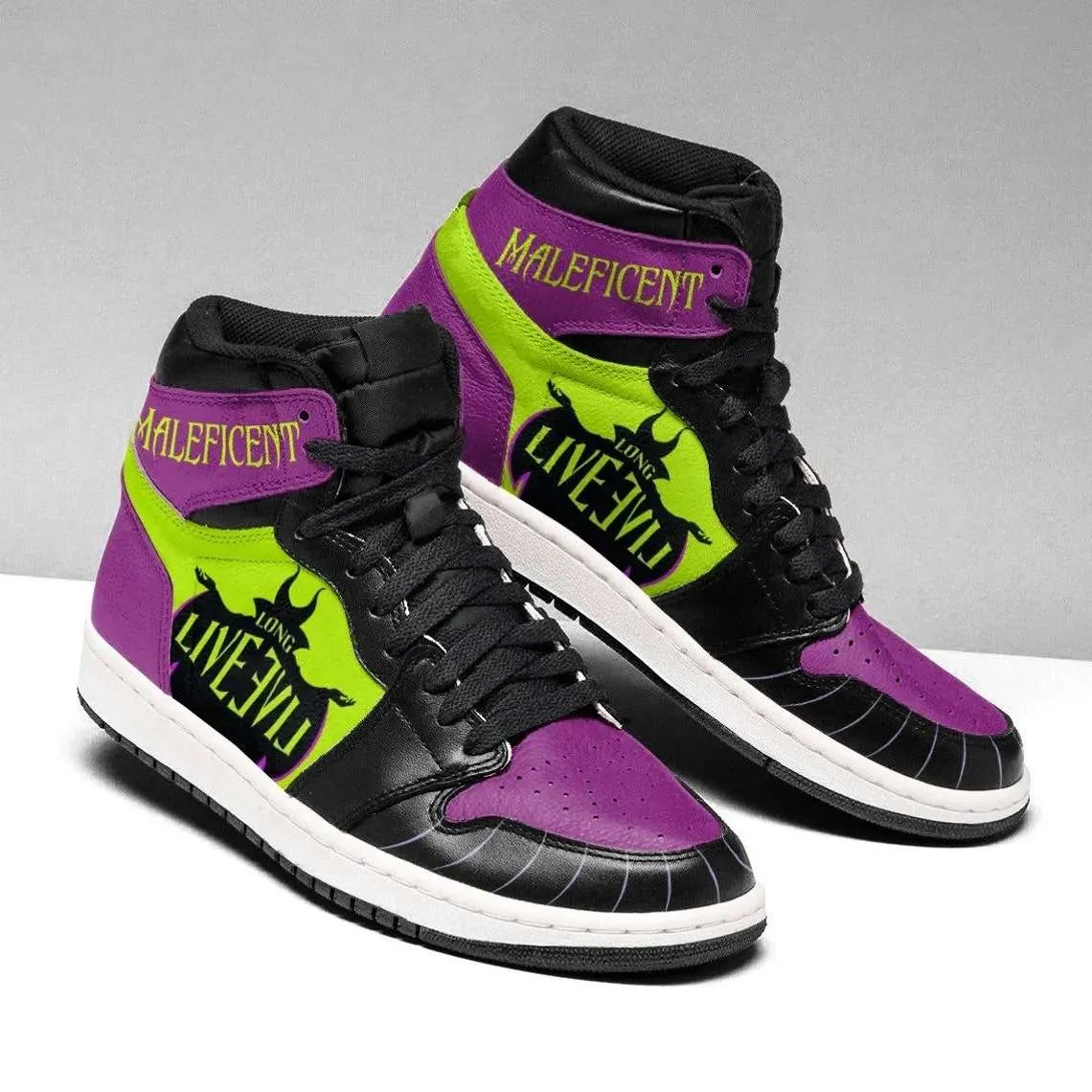 Villian Maleficent Purple Green J1 High Top Sneakers Shoes For Men Women