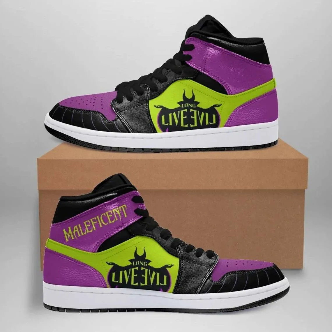 Villian Maleficent Purple Green J1 High Top Sneakers Shoes For Men Women