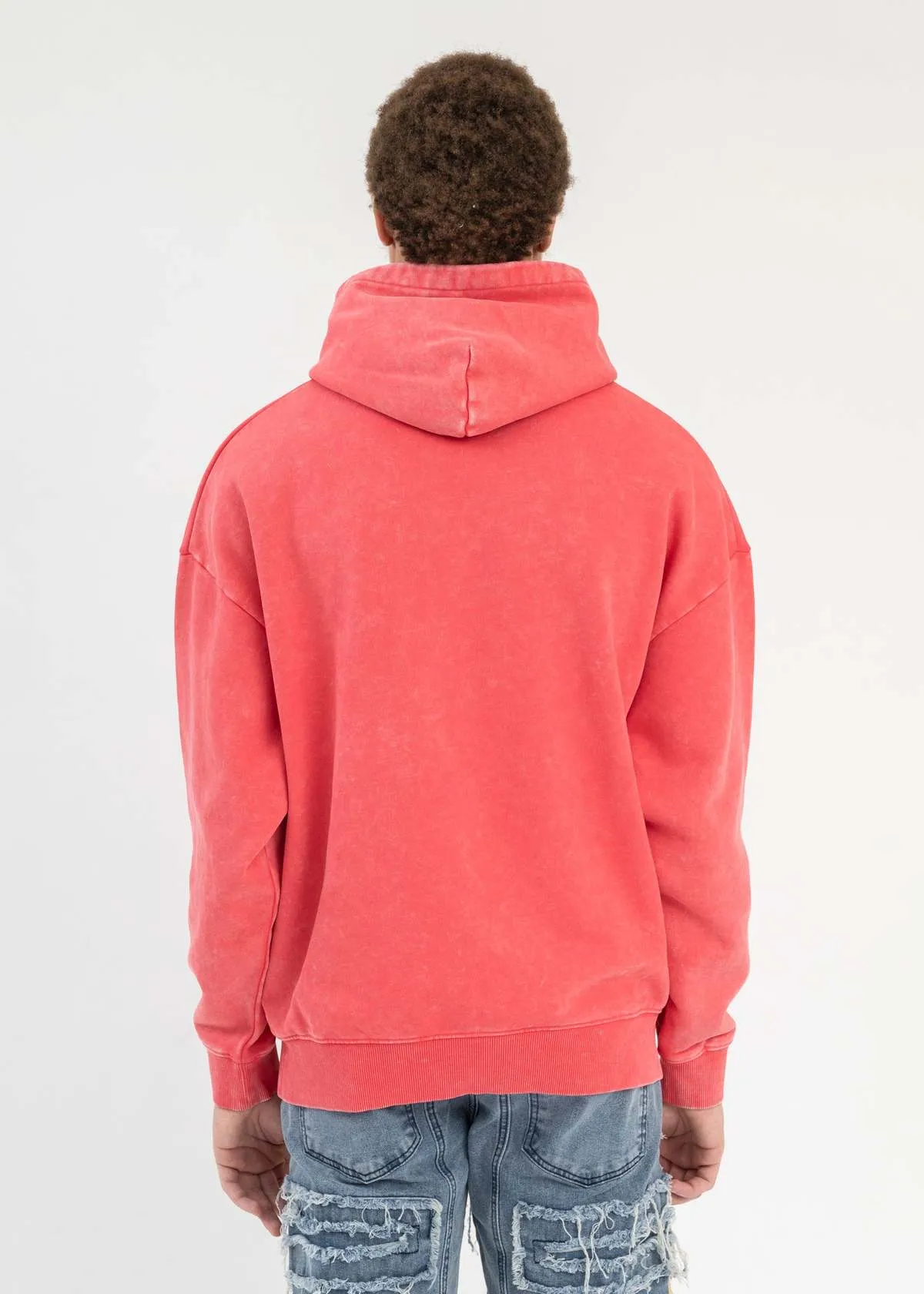 WASHED RED EMBROIDERY PATCHWORK HOODIES - Red