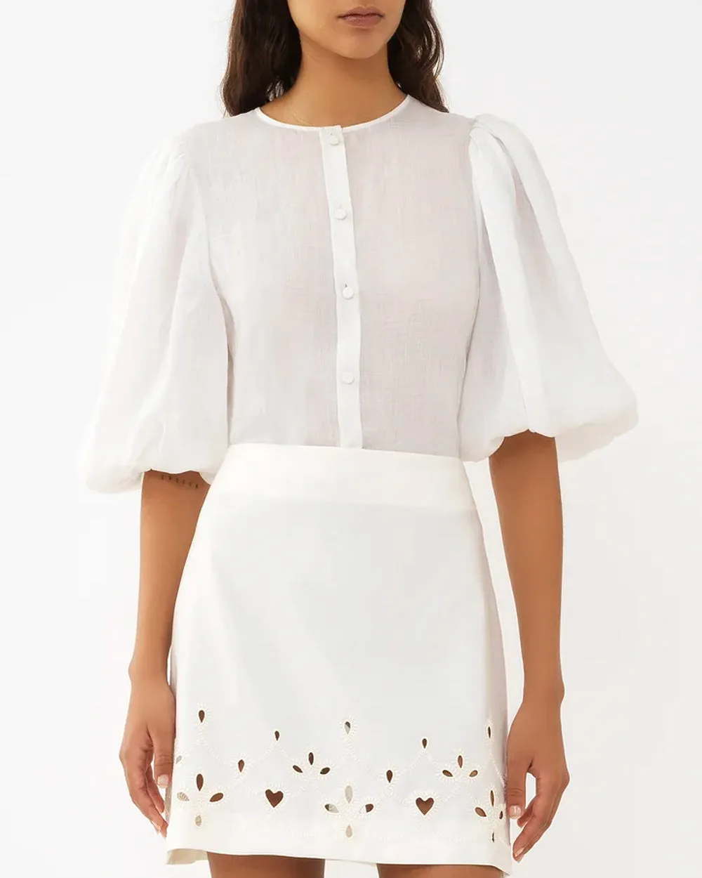 White Balloon Sleeve Blouse