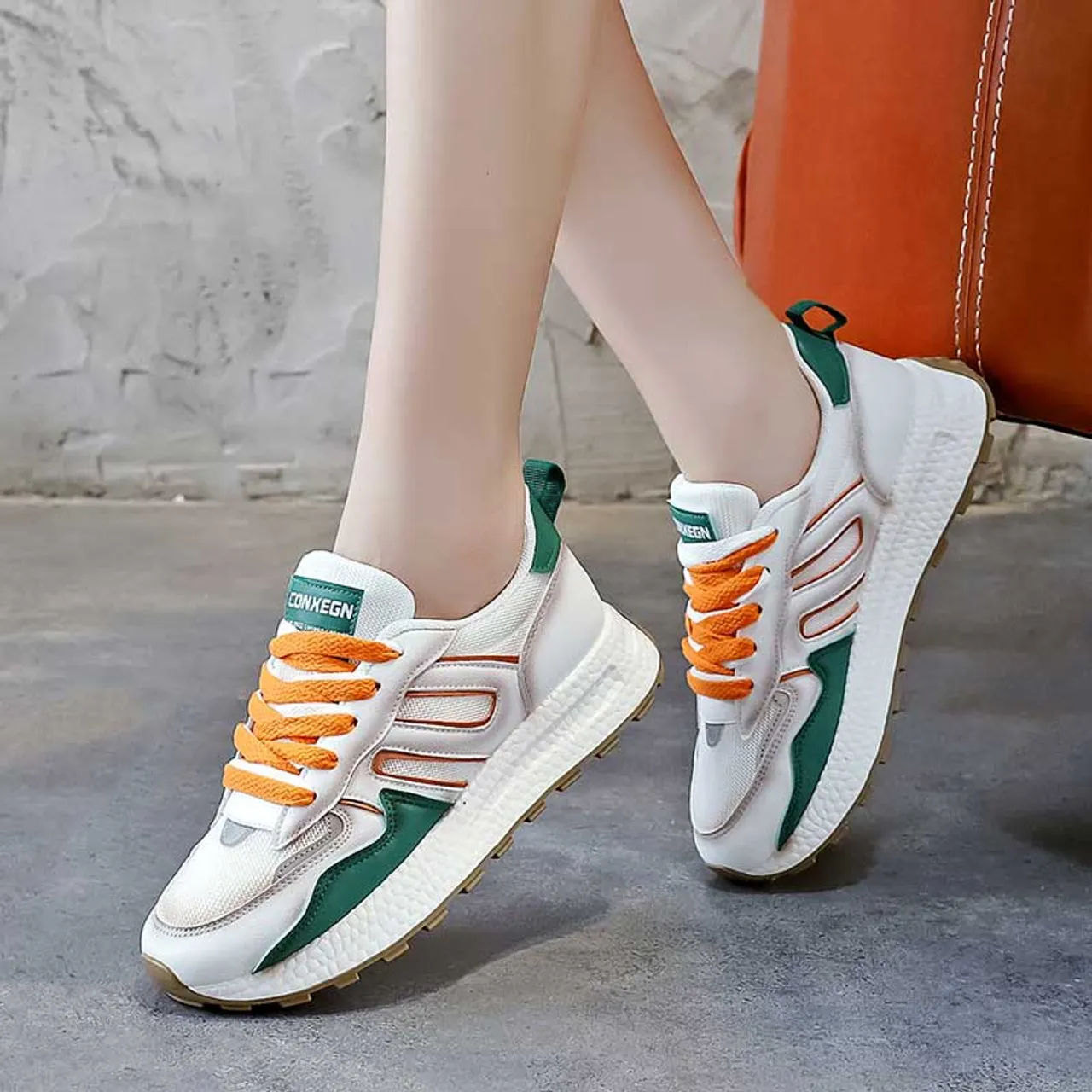 White green label pattern casual shoe sneaker