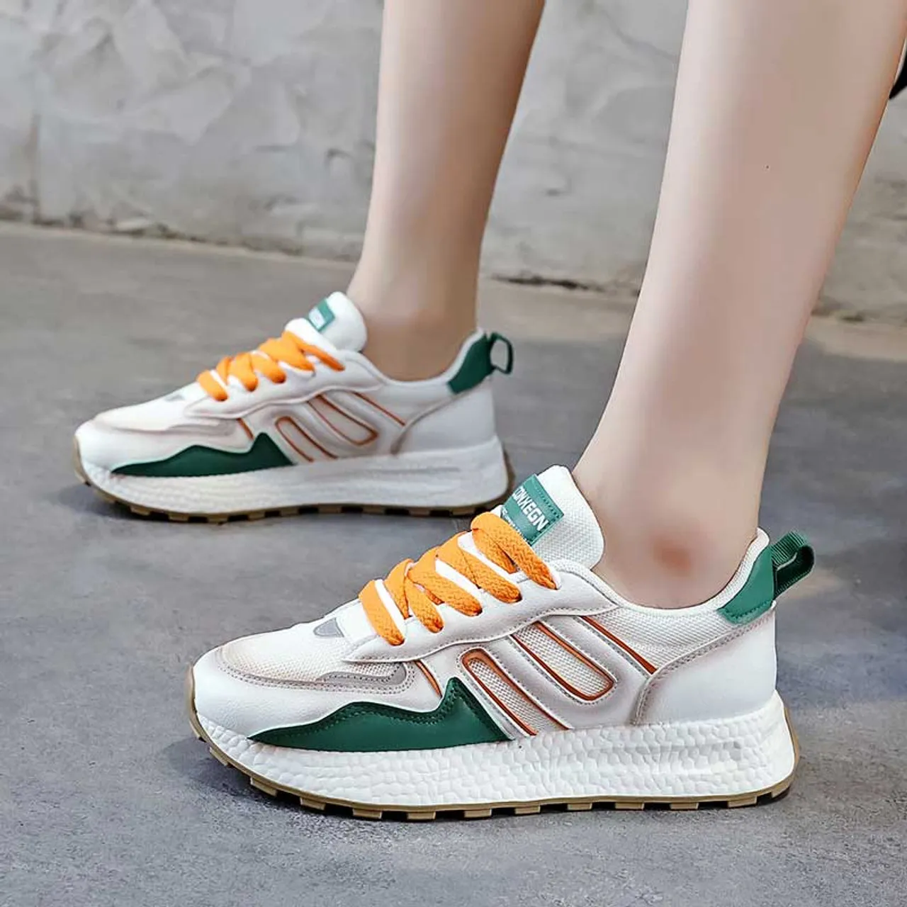 White green label pattern casual shoe sneaker