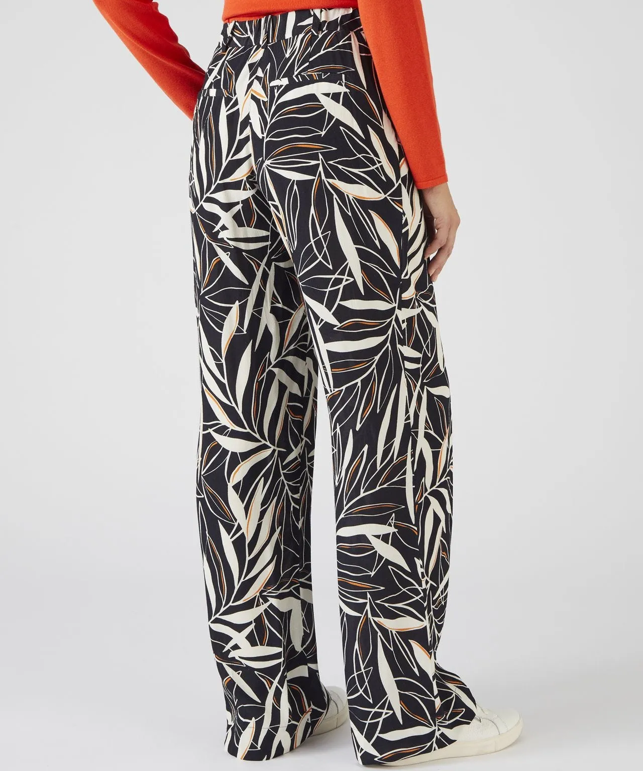 Wide-leg Black Leaf Print Trousers