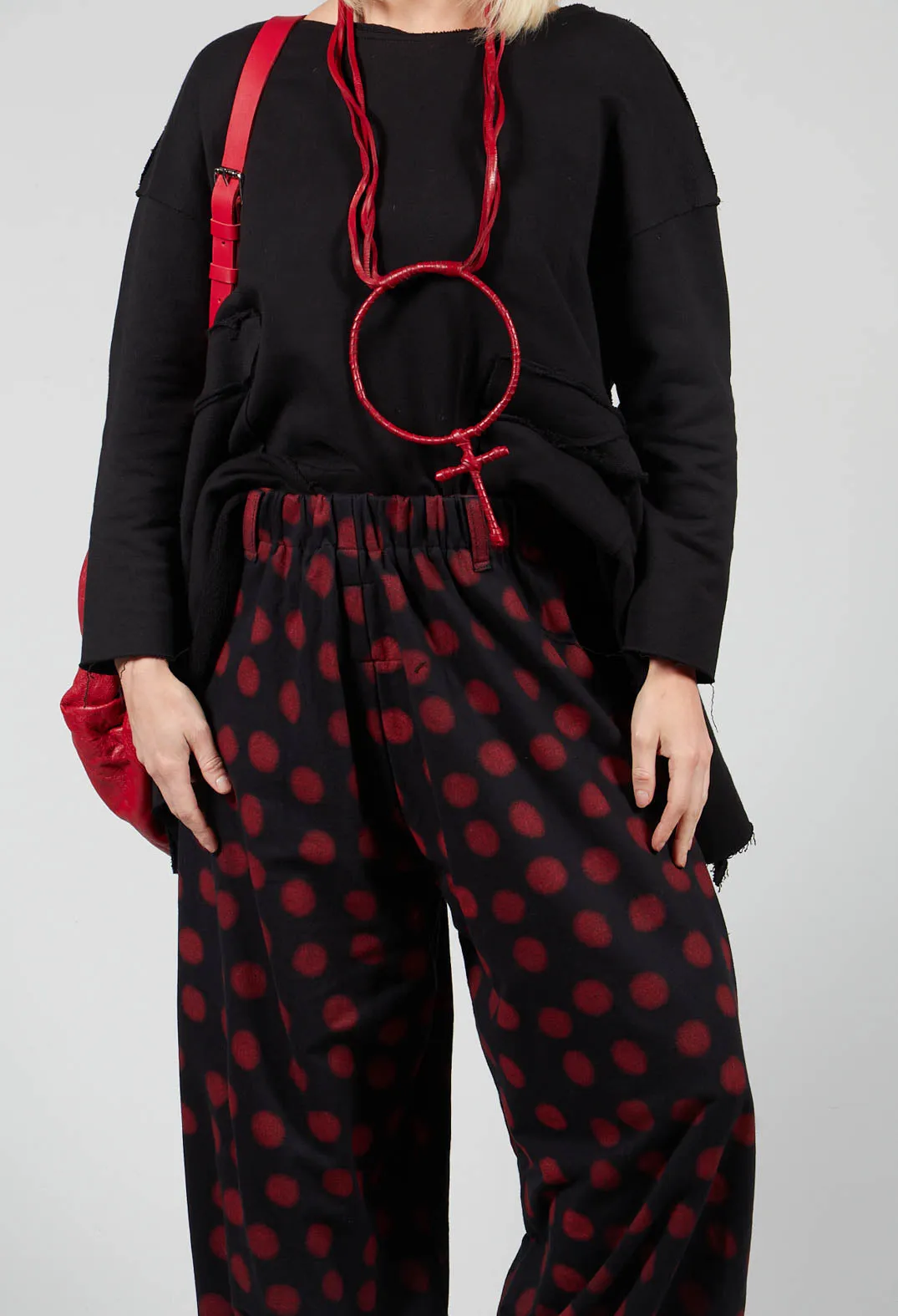 Wide Leg Trousers in Red Pois