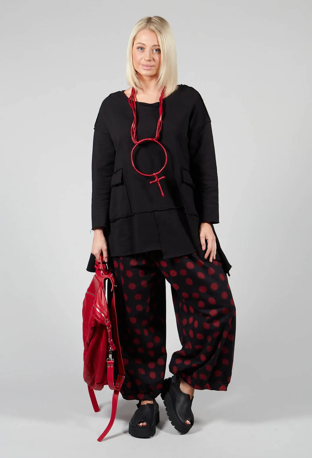 Wide Leg Trousers in Red Pois