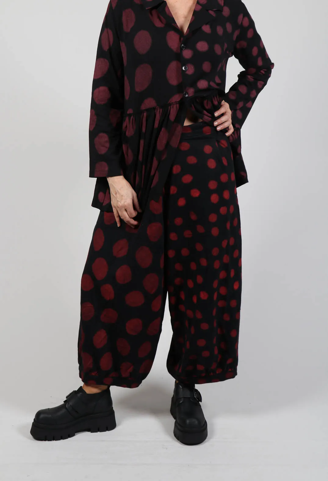 Wide Leg Trousers in Red Pois