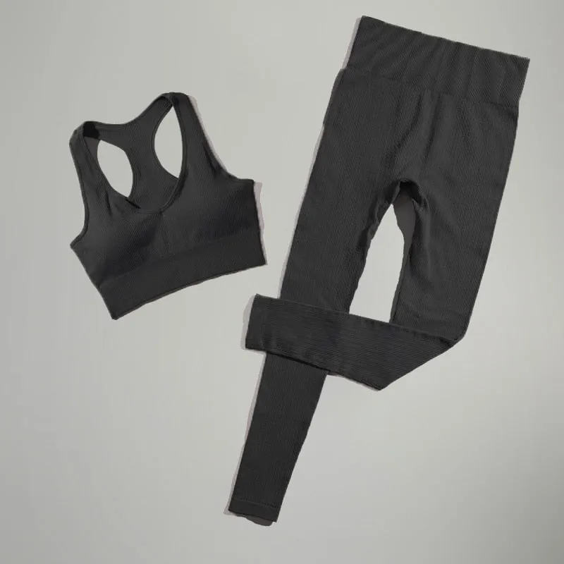 Women's Black Seamless Bra High Waist Leggings Two Piece Yoga Outfit